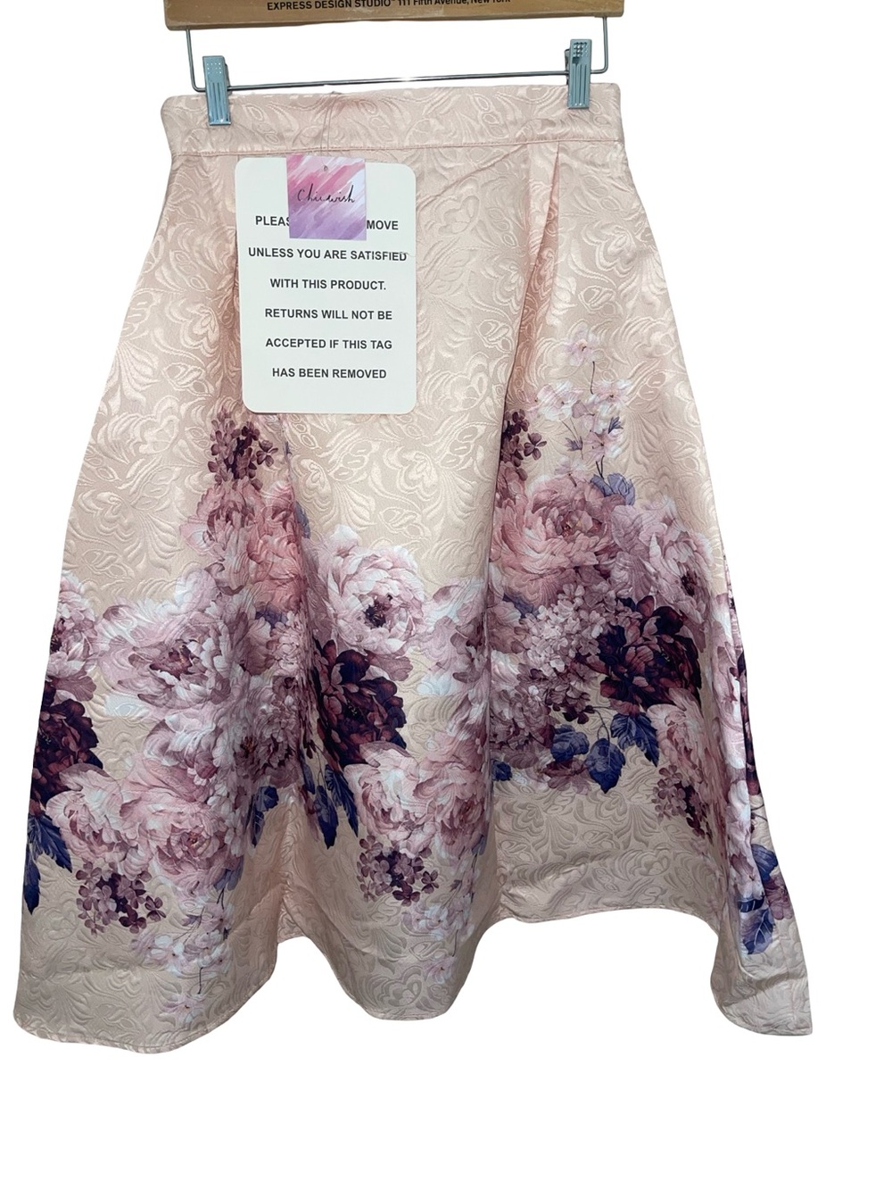 Chicwish Lavender Peony Print Embossed Midi Skirt Size M - Picture 4 of 8